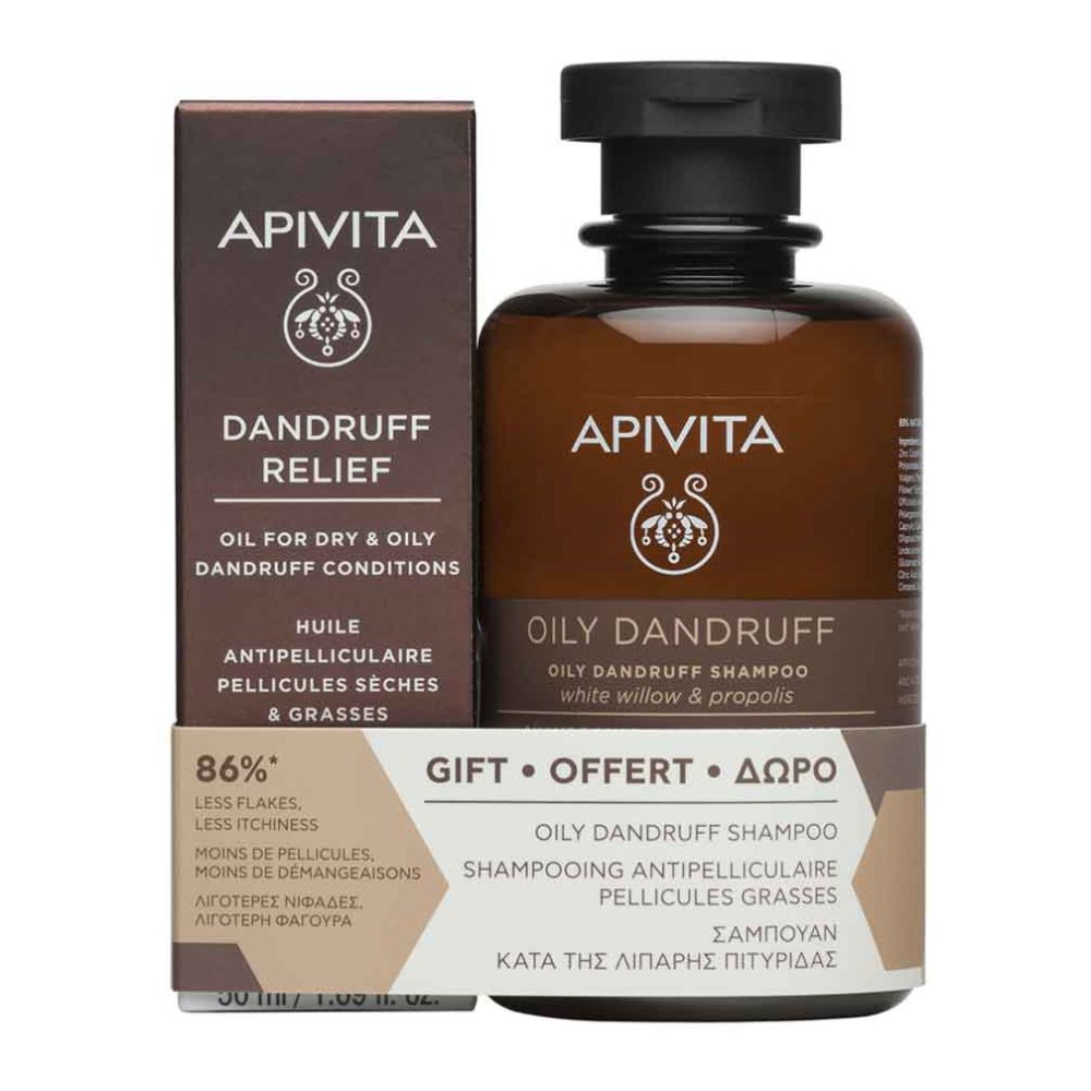 Apivita Oily Dandruff set Ulje za uklanjanje peruti 50 ml + Šampon protiv masne peruti 250 ml