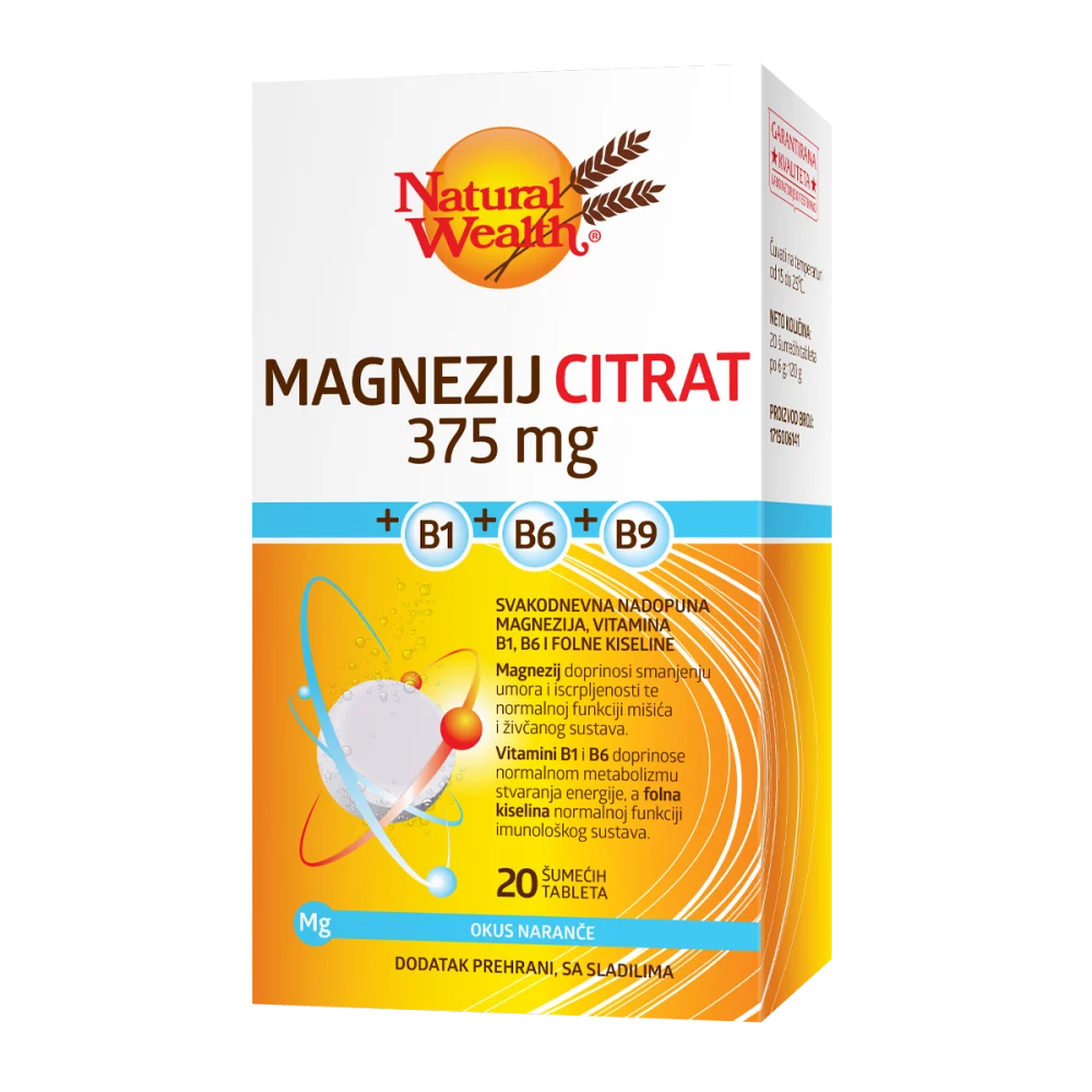 Natural Wealth Magnezij citrat 375 mg + B1 + B6 + B9 šumeće tablete a20