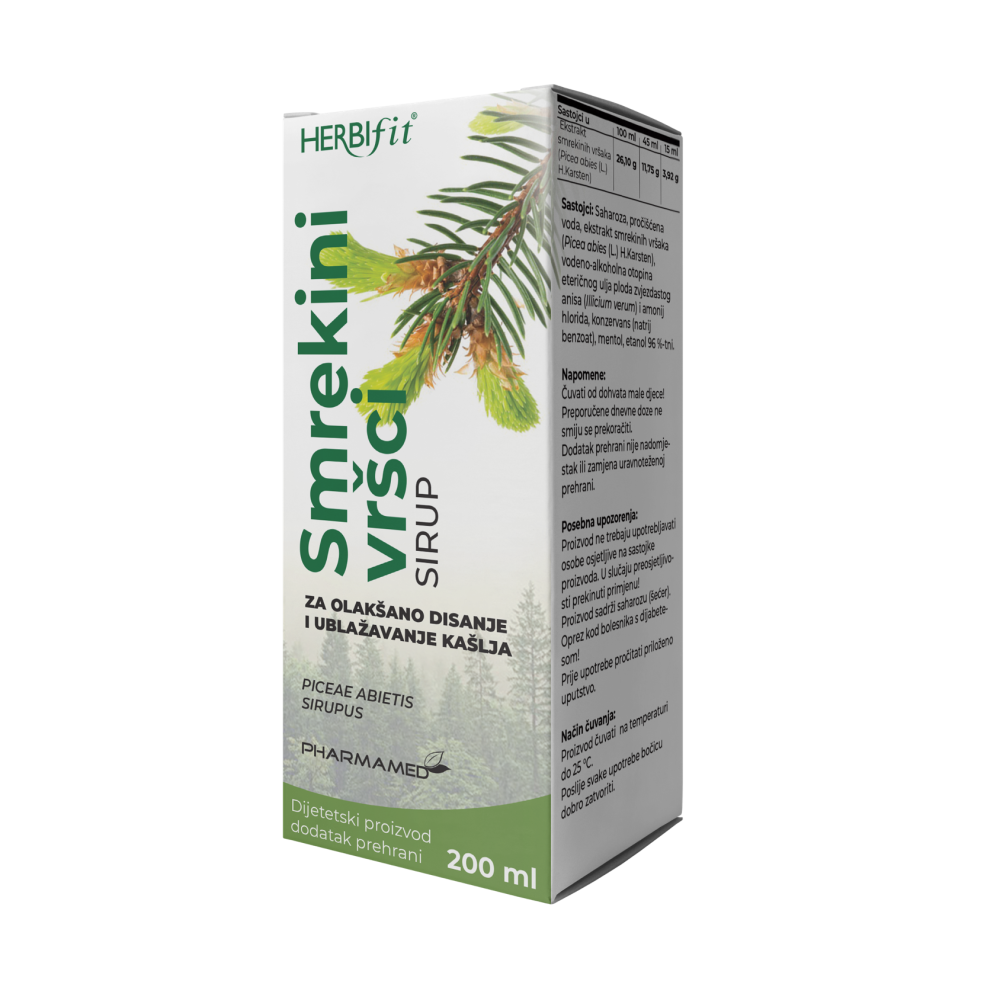 PHARMAMED Herbifit Sirup Smrekini vršci 200 ml,