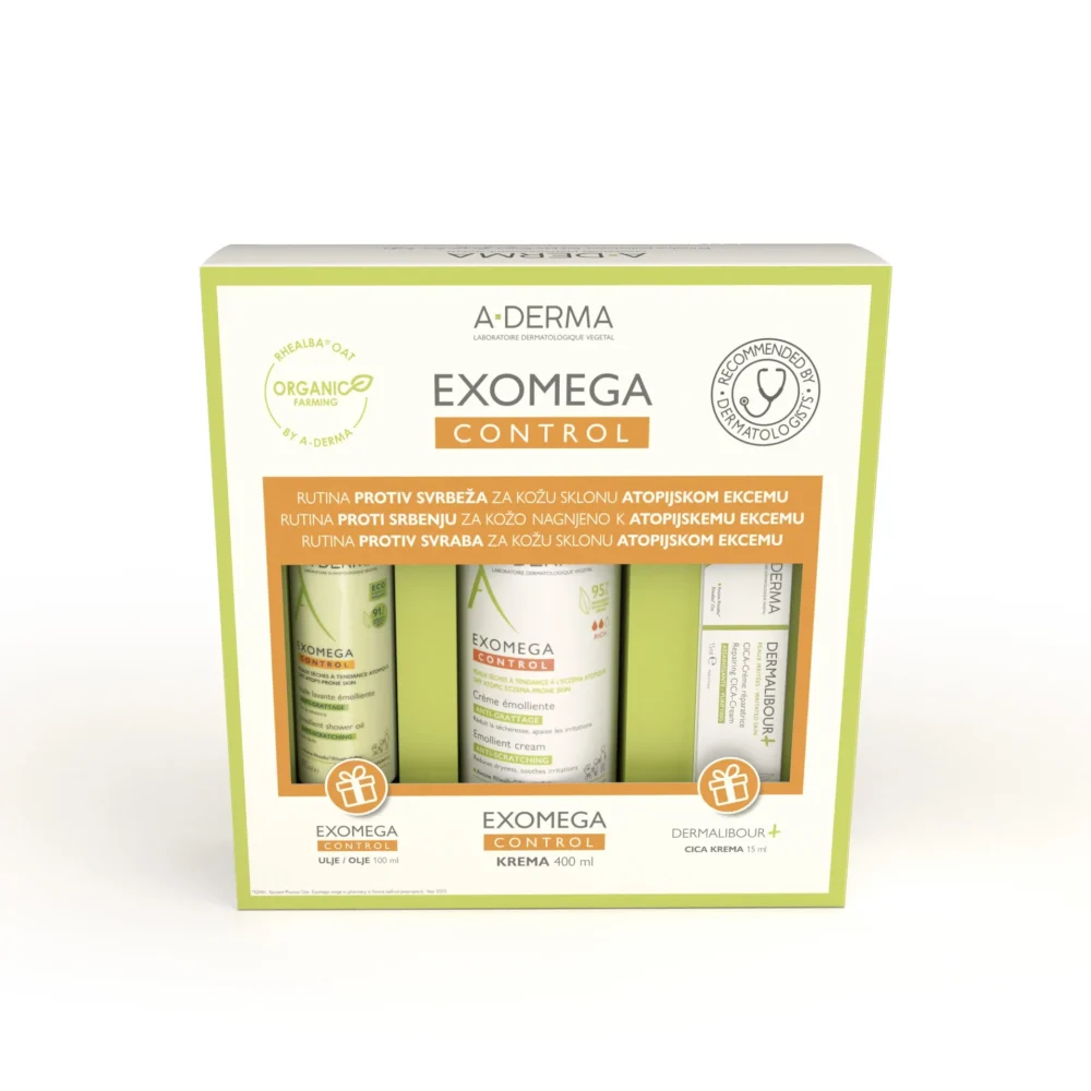 A-Derma Exomega Control Box POKLON ulje 100 ml + krema 400 ml + POKLON Dermalibour Cica krema 15 ml