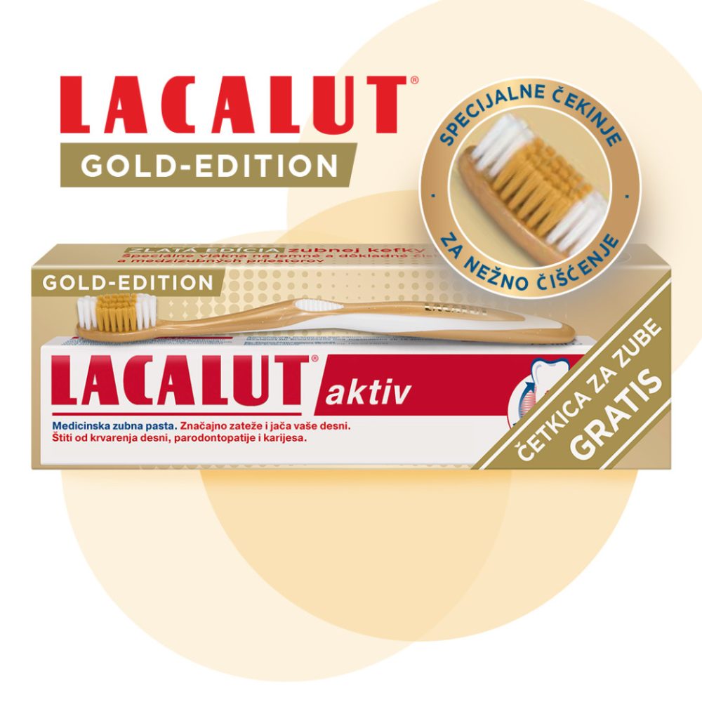 Lacalut Aktiv GOLD EDITION: pasta 75ml + četkica za zube GRATIS