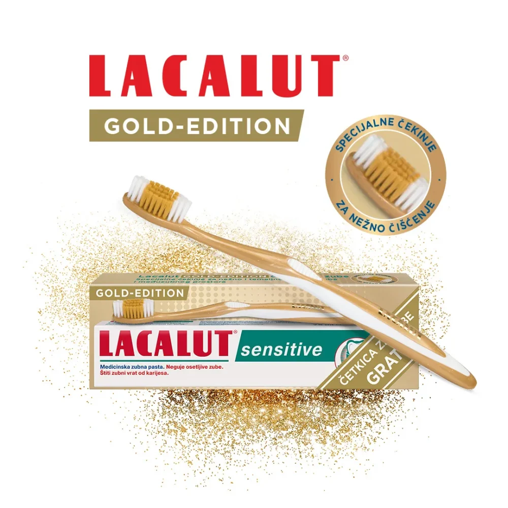 Lacalut Sensitive GOLD EDITION: pasta 75ml + četkica za zube GRATIS