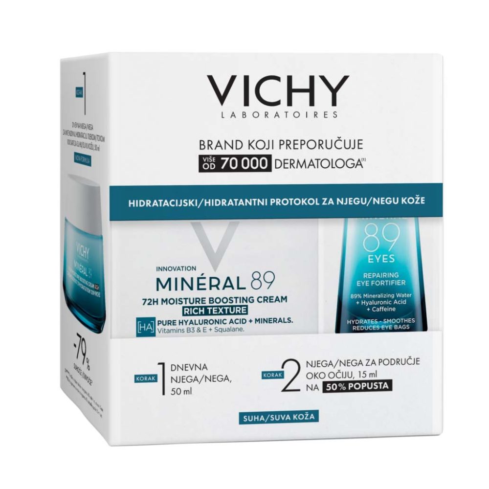 Vichy Set Mineral 89 bogata dnevna krema 50 ml + 50% na oko očiju 15 ml